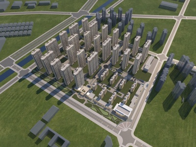 3d现代住宅鸟瞰模型