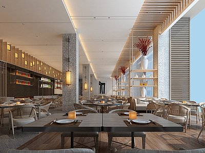 3d中式风酒店餐厅模型