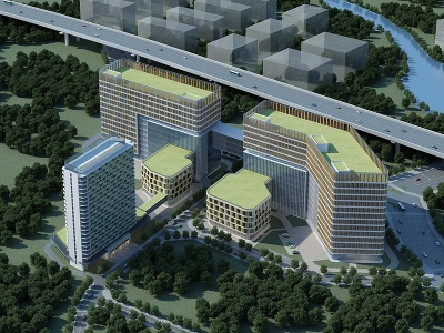 3d现代办公楼产业园模型