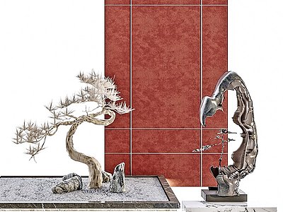 3d新中式景观雕塑工艺品摆设模型