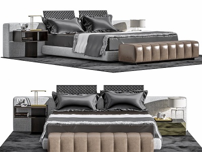 北欧双人床床头柜模型3d模型