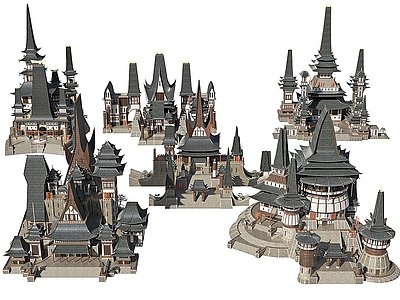 中式古建神庙建筑楼房模型3d模型