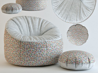 3d现代花布懒人沙发沙发凳模型