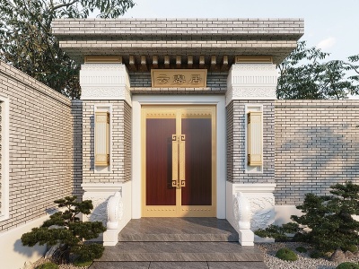 3d新中式大门入口院门模型