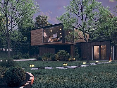 现代别墅景观模型3d模型