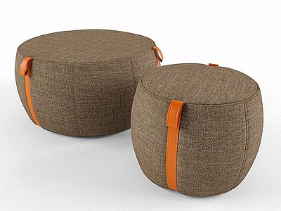 现代棕色沙发凳组合模型