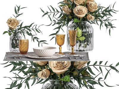 桌面餐具玻璃花瓶花卉摆件模型3d模型