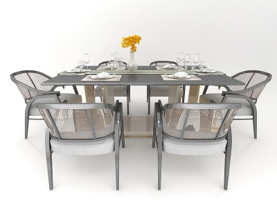3d八人餐桌模型