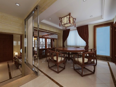 3d中式餐厅客厅模型