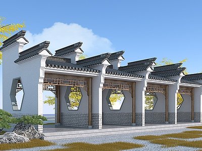 中式长廊模型3d模型