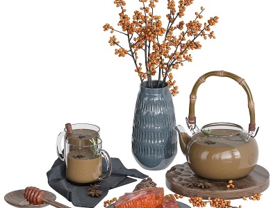 3d现代桌面茶壶花瓶摆件摆设模型