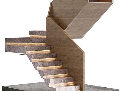 现代大理石楼梯实木护栏模型3d模型