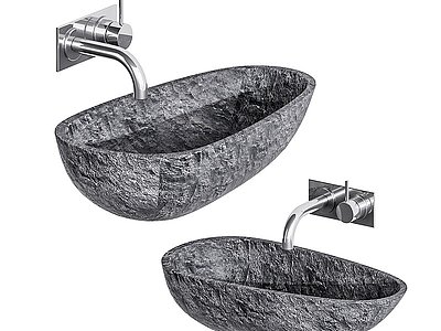 3d不锈钢水龙头文化石洗手盆模型