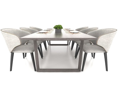 3d六人餐桌椅模型