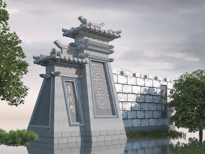 中式城阙中式景墙3d模型
