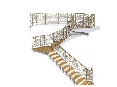 3d简欧金属雕花扶手楼梯模型