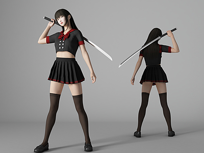 JK制服美女学生武士模型3d模型