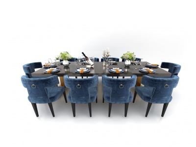十人长条餐桌模型3d模型