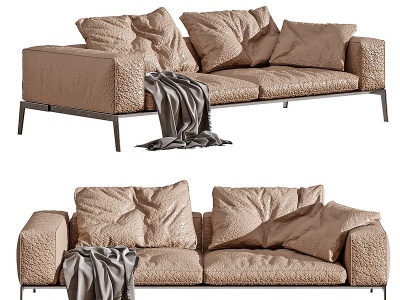3d北欧皮革双人沙发模型