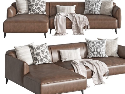 现代皮革转角沙发模型3d模型