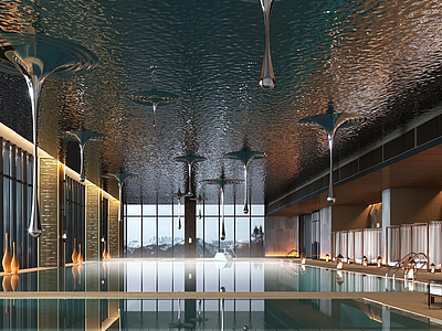 C4D3d现代酒店泳池模型模型