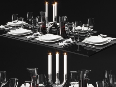3d现代金属桌面餐具摆件摆设模型