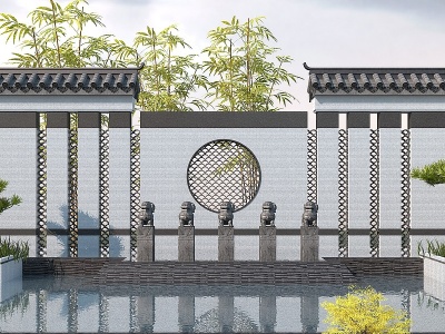 中式园林景观墙模型3d模型