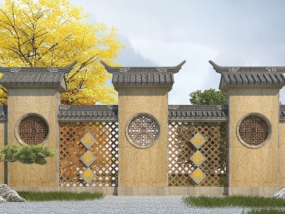 中式镂空景墙模型
