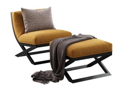 3d现代休闲椅带脚凳模型
