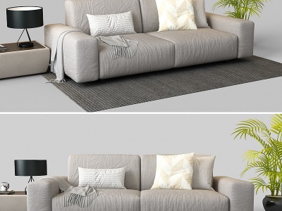 3d现代双人布艺沙发模型
