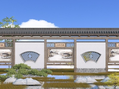 中式文化长廊模型3d模型