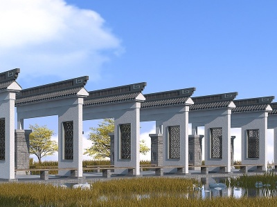 中式长廊模型3d模型