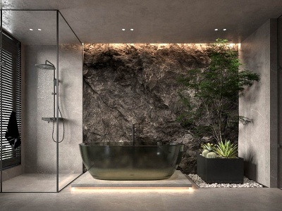 3d侘寂高级灰卫生间浴室模型