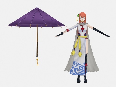 现代游戏角色紫伞美女模型3d模型