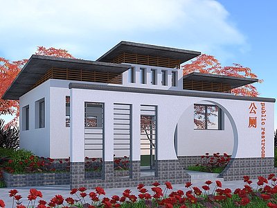 3d新中式公厕建筑模型
