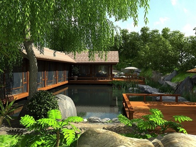 现代中式景观建筑模型3d模型