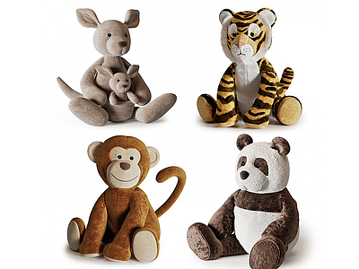 3d动物熊猫袋鼠猴子老虎玩具模型