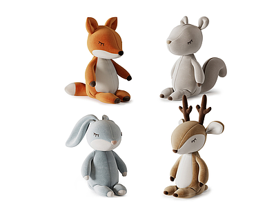 现代动物松鼠兔子绒布玩具模型3d模型