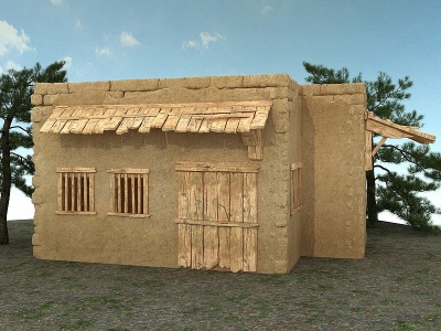 中国乡村建筑土撑房模型3d模型
