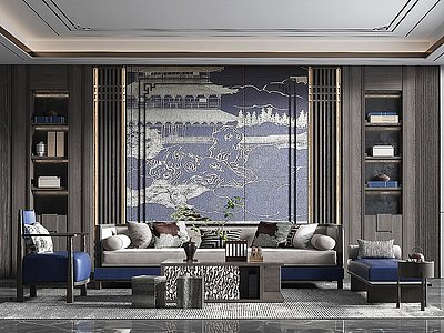 新中式风格客厅3d模型