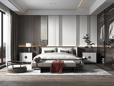 新中式风格主卧室模型3d模型