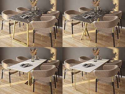 现代轻奢餐桌椅组合模型