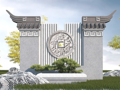 中式雕塑墙3d模型