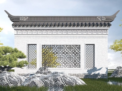 中式影壁墙3d模型