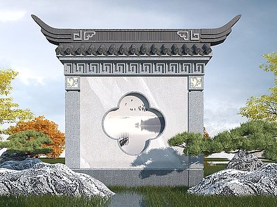 中式照壁3d模型