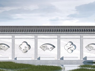 新中式景墙3d模型