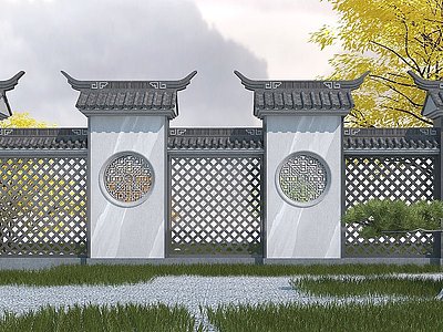 3d新中式围墙模型