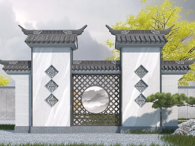 新中式景墙3d模型
