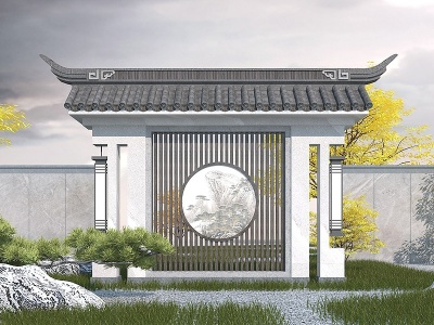 新中式景墙模型3d模型