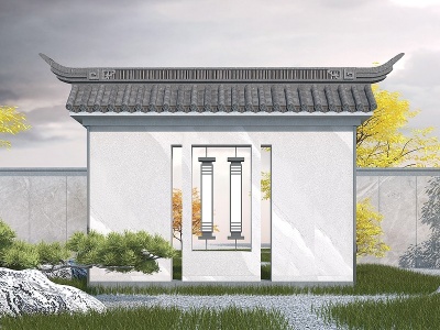 3d新中式景墙模型